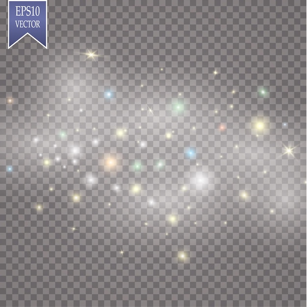 Las chispas y las estrellas brillan con un efecto de luz especial. Partículas de polvo mágico espumoso.