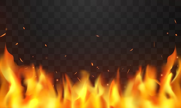 Las chispas de fuego rojo ardiente son llamas de fuego realistas.
