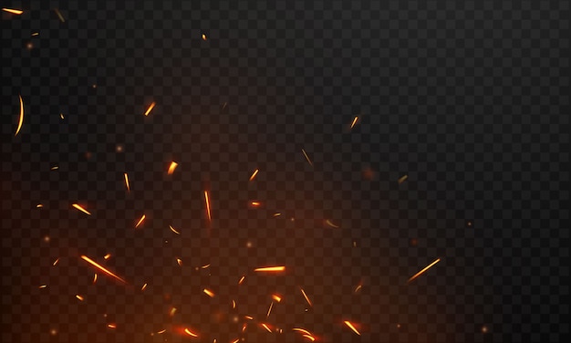 Las chispas de fuego rojo ardiente son llamas de fuego realistas.