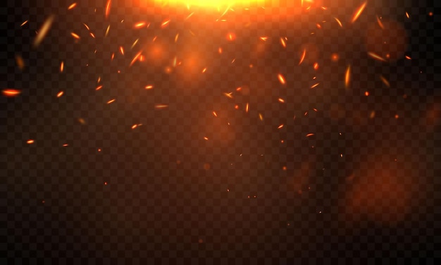 Las chispas de fuego rojo ardiente son llamas de fuego realistas.