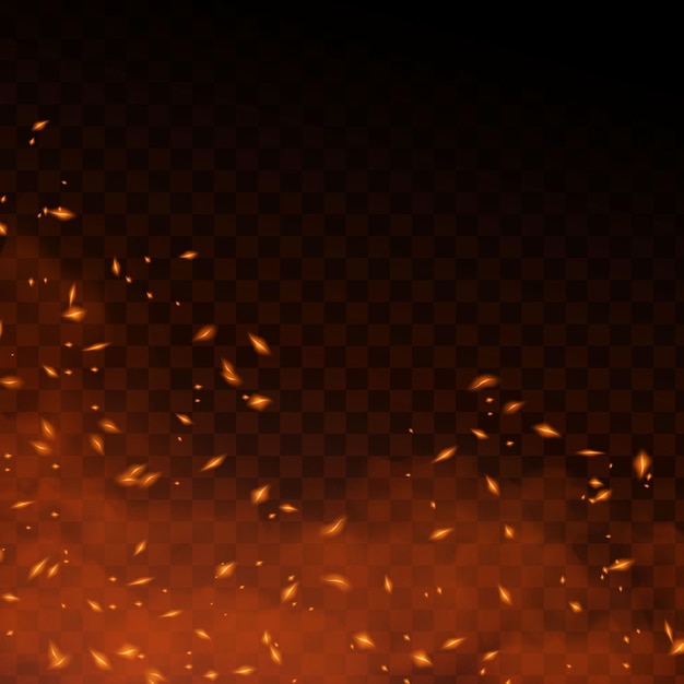 Chispas de fuego vectorial realista y llama con fondo transparente