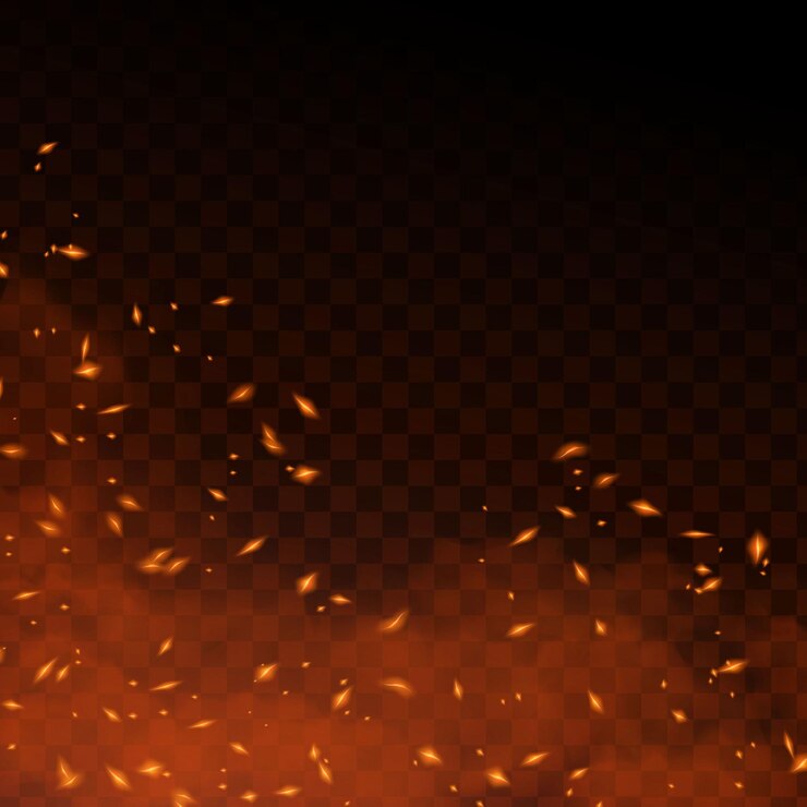 Vector chispas de fuego vectorial realista y llama con fondo transparente