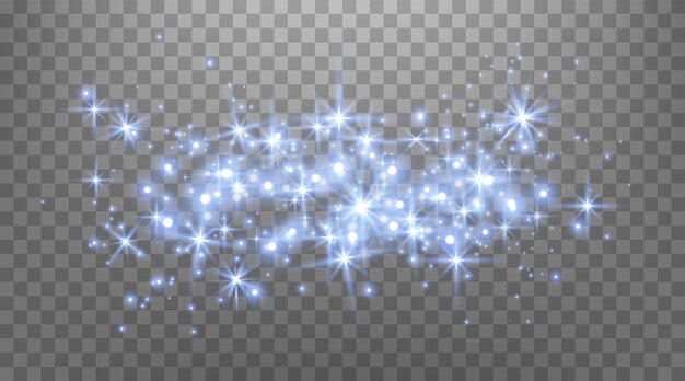 Las chispas mágicas azules y las estrellas de polvo El efecto de luz de la llamarada azul El efecto de la luz de Navidad