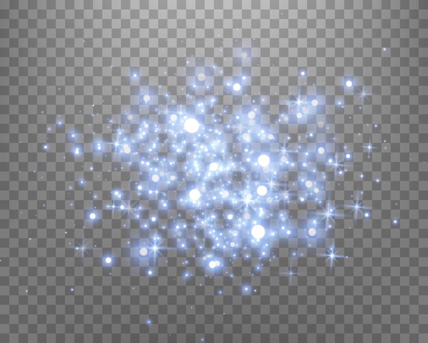 Las chispas mágicas azules y las estrellas de polvo El efecto de luz de la llamarada azul El efecto de la luz de Navidad