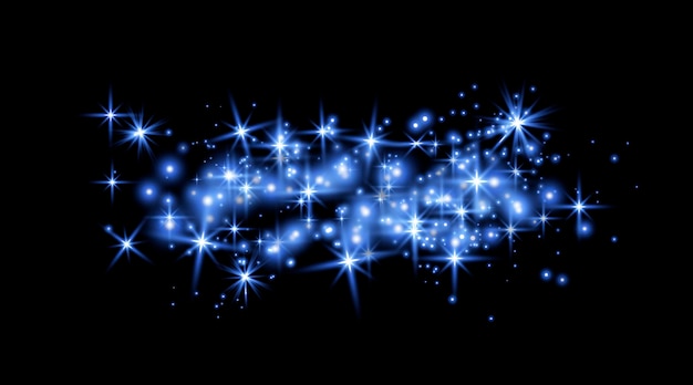 Las chispas mágicas azules y las estrellas de polvo El efecto de luz de la llamarada azul El efecto de la luz de Navidad