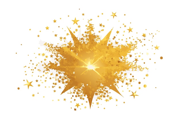 Las chispas de polvo dorado y las estrellas brillan con chispas especiales de vector de luz sobre un fondo blanco
