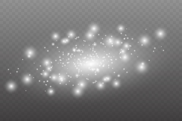 Las chispas de polvo y las estrellas blancas brillan con una luz especial de fondo navideño de polvo brillante