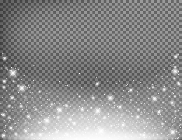 Las chispas de polvo y las estrellas brillan con una luz especial aislada en un fondo transparente Ilustración vectorial