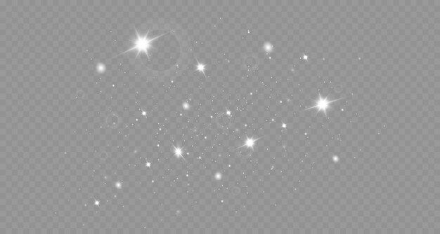 Las chispas de polvo y las estrellas brillan con una luz especial. Efecto de luz de Navidad.