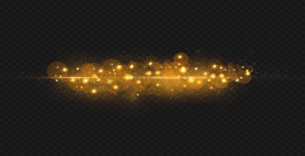 Las chispas de polvo y las estrellas brillan con una luz especial. Efecto de luz de Navidad.