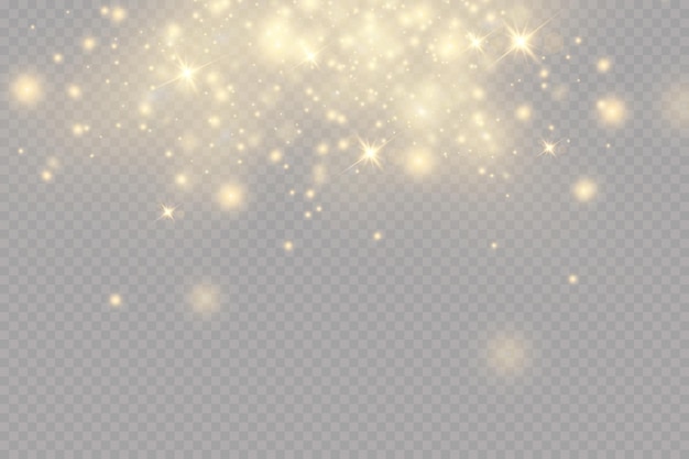 Las chispas de polvo y las estrellas brillan con una luz especial Efecto de luz navideña Partículas brillantes
