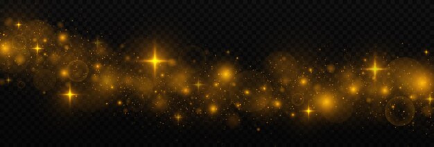 Las chispas de polvo y las estrellas doradas brillan con una luz especial. Efecto de luz con estilo abstracto de Navidad.