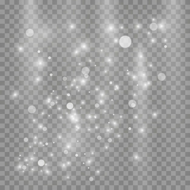 Las chispas de polvo y las estrellas doradas brillan con una luz especial. Vector brilla sobre un fondo transparente. Efecto de luz de Navidad. Partículas de polvo mágicas brillantes.