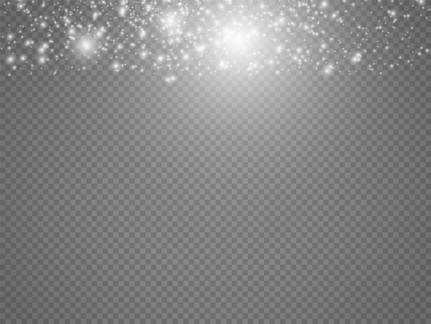 Vector las chispas de polvo y las estrellas doradas brillan con una luz especial. vector brilla sobre un fondo transparente. efecto de luz navideña. partículas de polvo mágico espumoso.