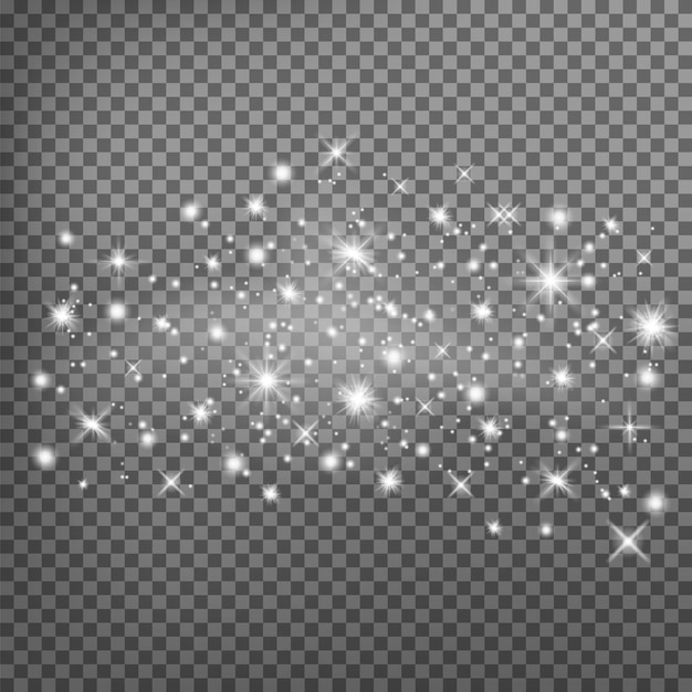 Las chispas de polvo y las estrellas doradas brillan con una luz especial vector brilla sobre un fondo transparente ilustración vectorial