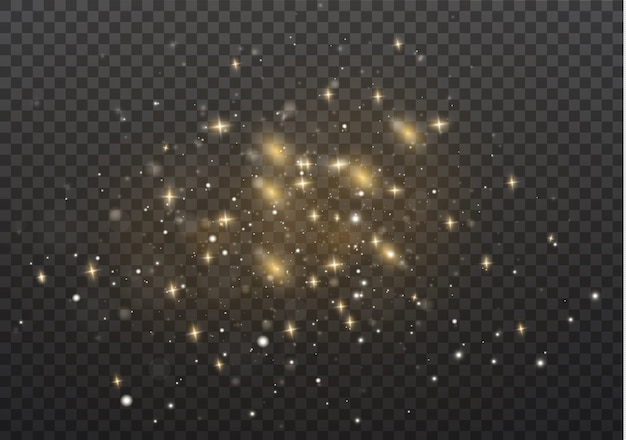chispas de polvo y estrellas doradas brillan con luz
