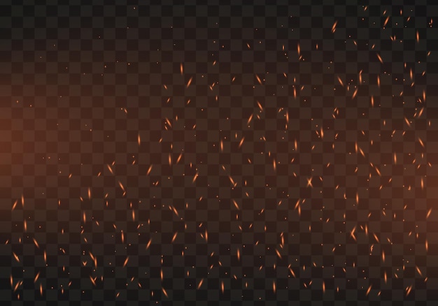 Chispas voladoras de fuego sobre fondo Humo de fuego realista y chispas Ilustración vectorial