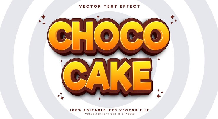 Vector choco cake 3d plantilla de efecto de texto editable adecuada para el menú de alimentos dulces