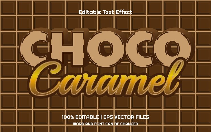 Vector choco caramelo efecto de texto editable 3d