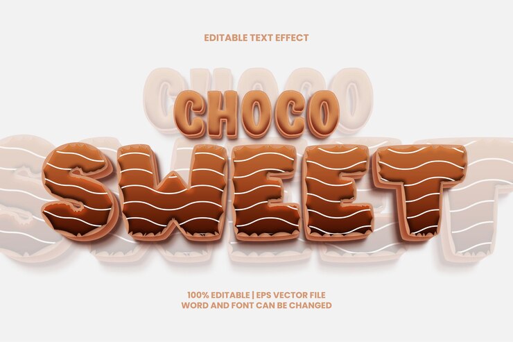 Vector choco dulce efecto de texto editable estilo de dibujos animados 3d