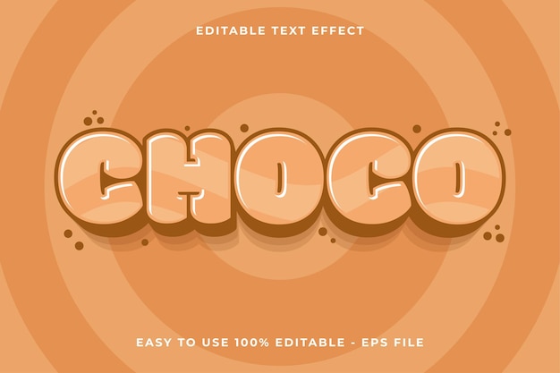 choco Efecto de texto editable en 3D Estilo de plantilla de dibujos animados de moda vector lindo