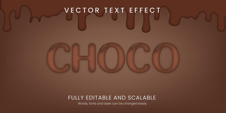 Vector choco efecto de texto estilo 3d totalmente editable con fondo abstracto