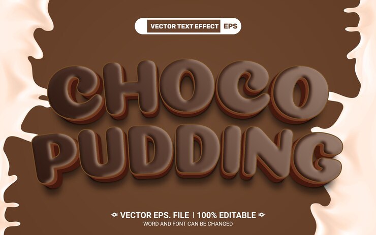 Vector choco pudding efecto de texto vectorial editable en 3d