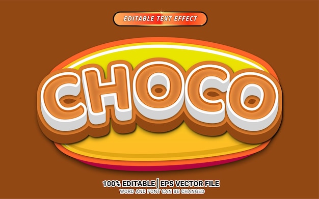 Choco snack diseño de plantilla de efecto de texto marrón 3d