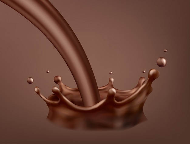 Vector chocolate caliente, corona de chocolate líquido splash.