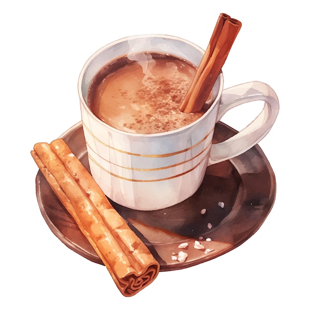 Vector chocolate caliente con palitos de canela