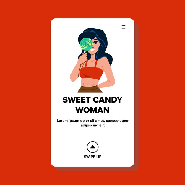 chocolate dulce caramelo mujer vector retrato joven hermosa sosteniendo chocolate amarillo dulce caramelo mujer web plano dibujos animados ilustración