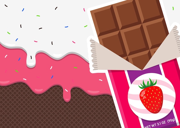 Chocolate con fresa Barra de chocolate con relleno de pasta de fresa Ilustración vectorial