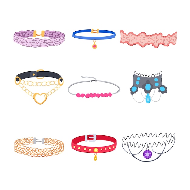 Chokers para mujeres conjunto de dibujos animados ilustración vectorial