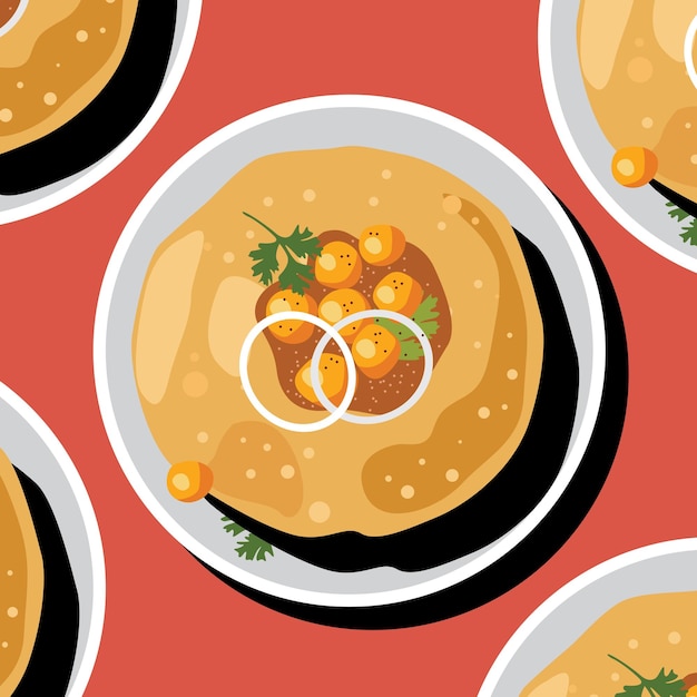 Chole Bhature o curry de chick pea y fondo vectorial de Puri frito