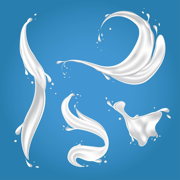 Vector chorrito de leche o yogur en forma realista crema fluida manchas blancas abstractas remolinos lechosos