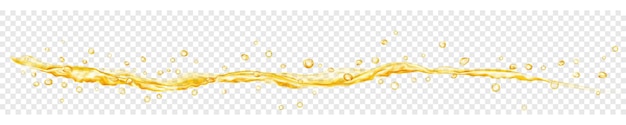 Chorro de agua translúcido con gotas en colores amarillos, aislado sobre fondo transparente. Transparencia solo en archivo vectorial