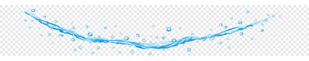 Chorro de agua translúcido con gotas en colores azul claro, aislado sobre fondo transparente. Transparencia solo en archivo vectorial