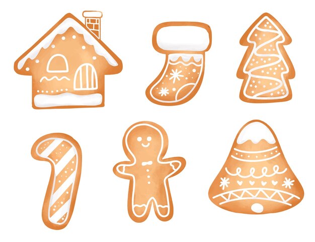 Christmas ginger cookies hand drawn set of 6