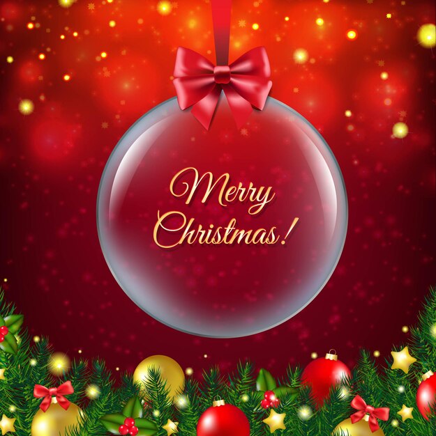 Christmas Postcard With Christmas Border And Glass Ball
