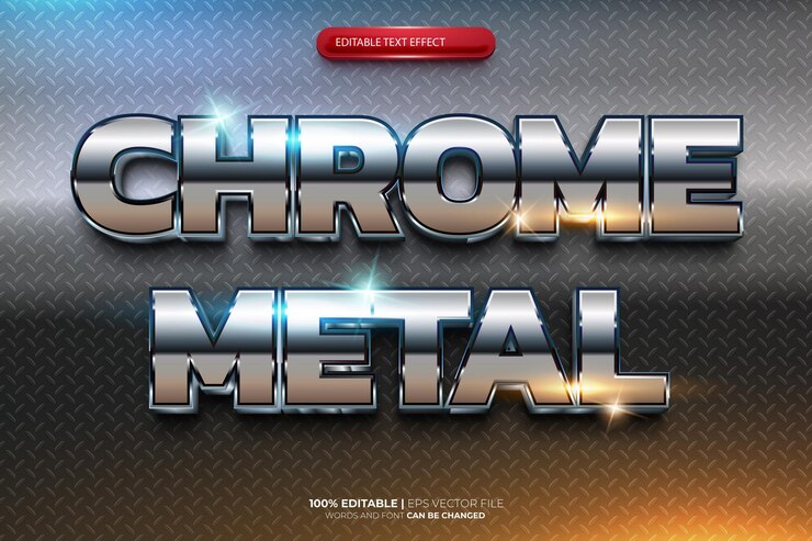 Vector chrome metal 3d editable text effect style template