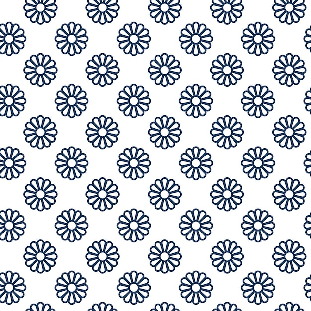 Chrysanthemum Fondo de patrón sin costuras tradicional japonés Diseño textil de flores Kiku clásico en color marino Repetición de motivos geométricos para superficie de tela y propósitos decorativos