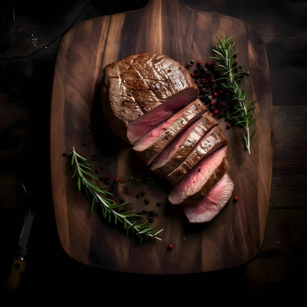 Chuletas de cerdo filete de ternera con pimienta en una tabla de madera de cocina de corte