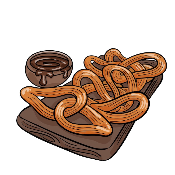 Vector churros con chocolate bocadillo dulce típico español
