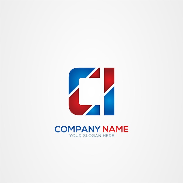 CI o IC Creative Modern Letters Diseño del logotipo Elemento rojo y azul