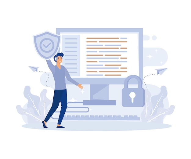 Ciberseguridad Base de datos ciberseguridad control protección de servicios informáticos e información electrónica vector plano ilustración moderna