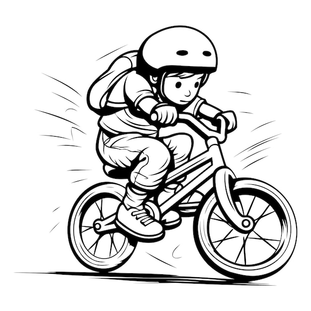 Vector ciclista con casco montando una bicicleta ilustración vectorial lista para el corte de vinilo