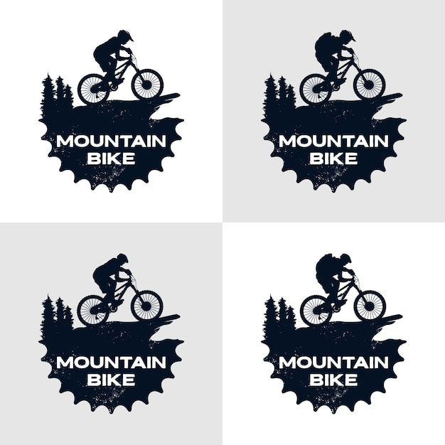 Ciclista y engranaje de plantilla de logotipo de bicicleta de montaña