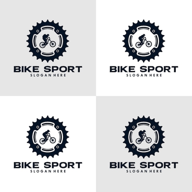 Vector ciclista y engranaje de plantilla de logotipo de deporte de bicicleta