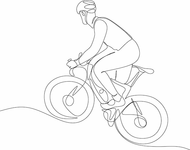 El ciclista monta una bicicleta Un tipo con un casco protector
