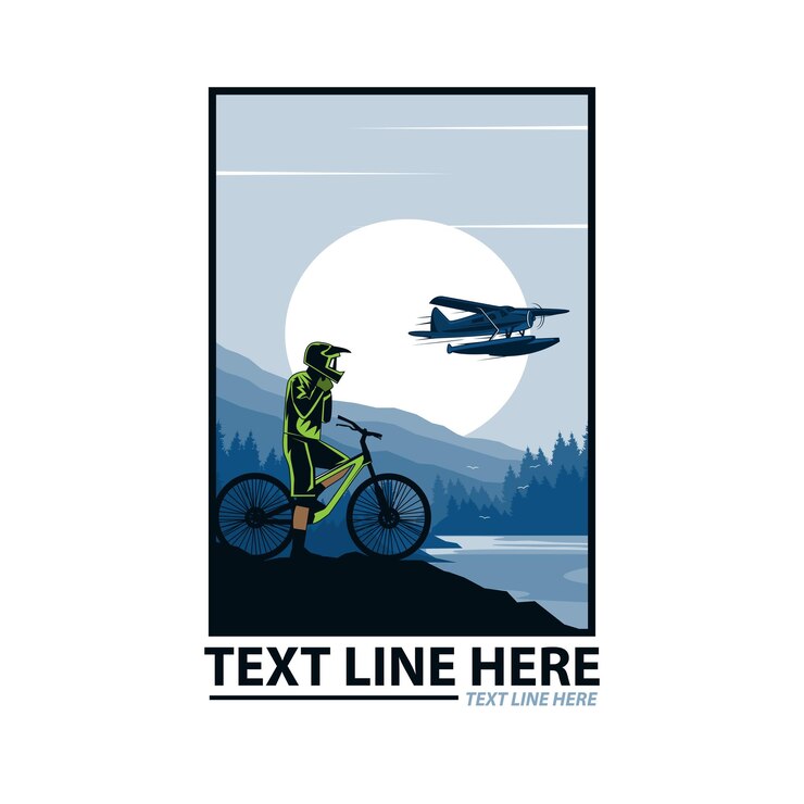 Ciclista de montaña y el hidroavión